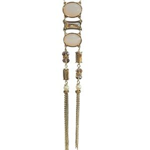❤️ Chico’s Gold Tone Gemstone Double Tassel Necklace